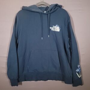 The North Face Womens Slate Blue Hoodie with Floral Sleeve Embroidery